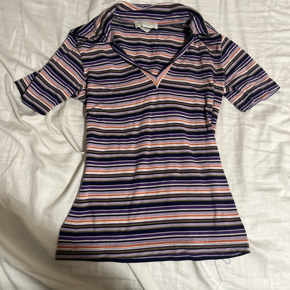 Express purple and Pink Fitted Polo Blouse